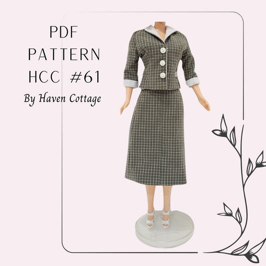 HCC #61 PDF Pattern for 11 1/2" female fashion doll, jacket and skirt suit