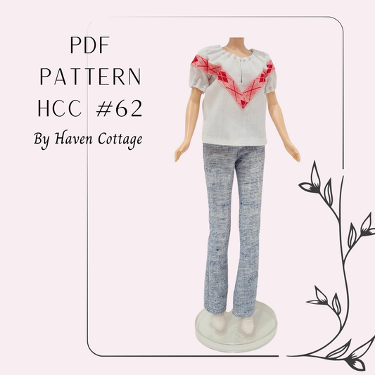 HCC #62 PDF Pattern for 11 1/2" female fashion doll, peasant style blouse and flare leg pants