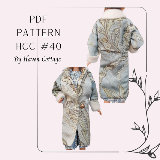 HCC #40 PDF Pattern for 11 1/2" female fashion doll, 1920's style coat with back tuck and fur trim *coat pattern only*