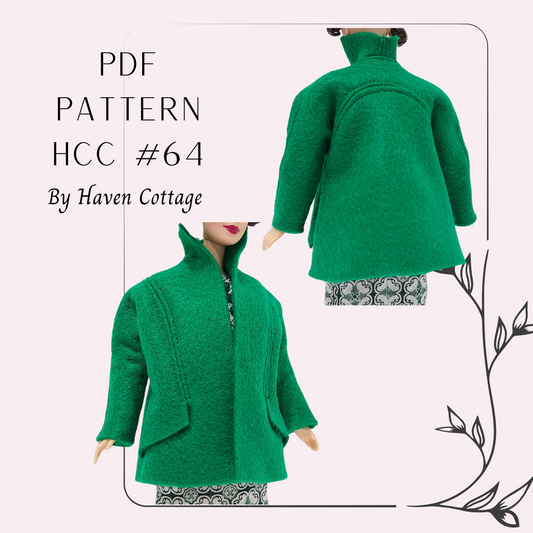 HCC #64 PDF Pattern for 11 1/2" female fashion doll, swing coat with stand up collar
