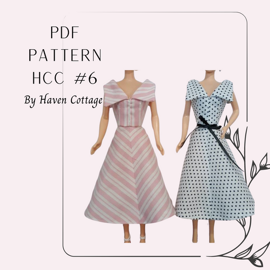 HCC #6 PDF Pattern for 11 1/2" female fashion Doll, wide collar dress