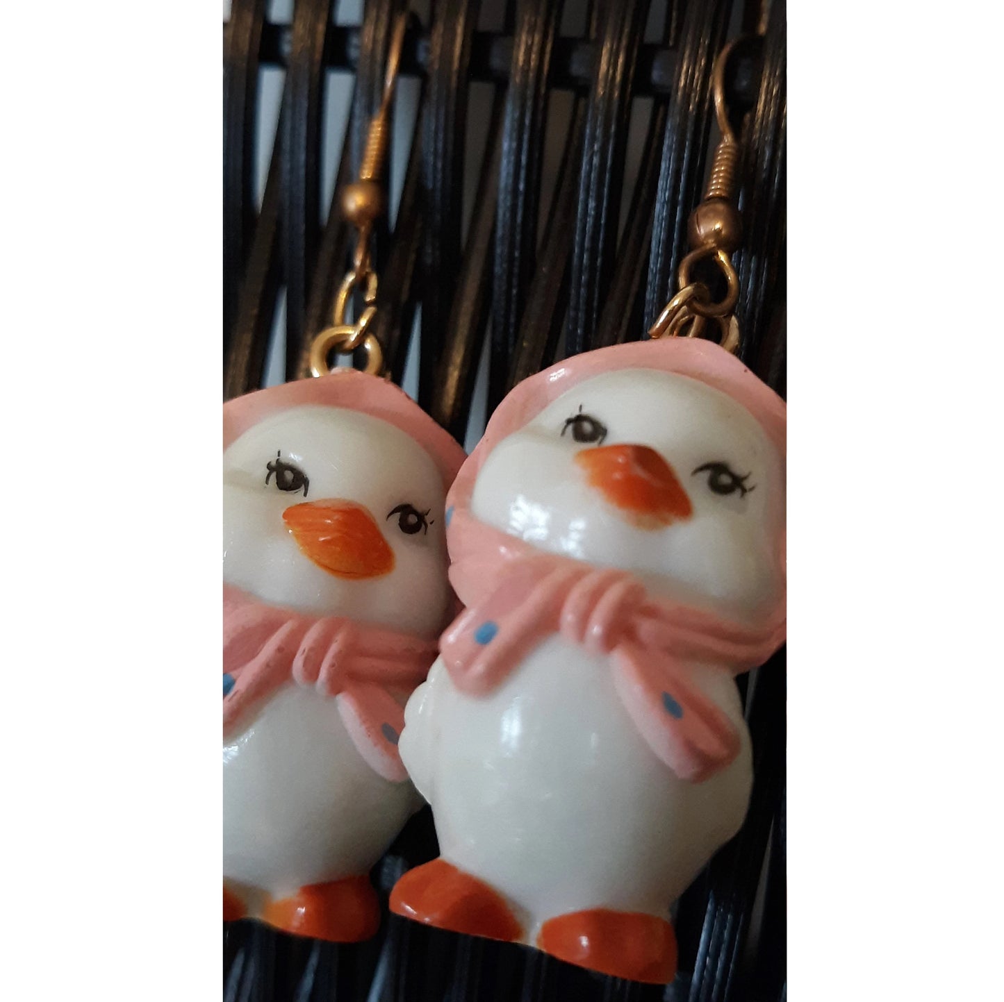 Cute Chicks in Pink Scarves Vintage Earrings