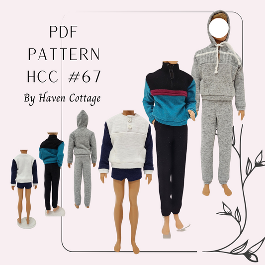 HCC #67 PDF Pattern for 12" male fashion doll, mix and match casual wear