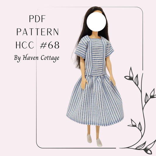 HCC #68 PDF Pattern for 11 1/2" female fashion doll, casual drop waist dress