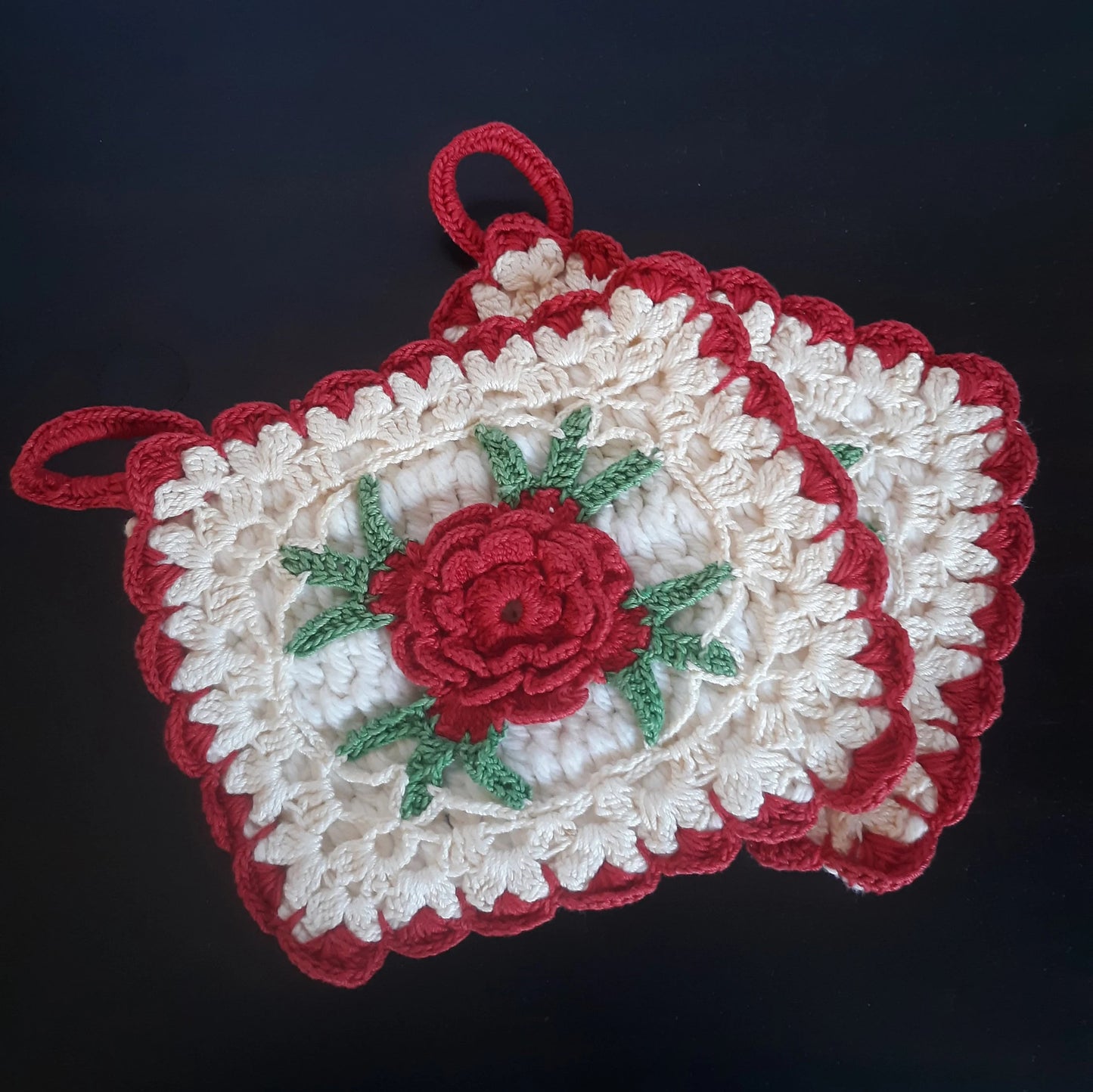 Red Rose Vintage Crochet Pot Holders