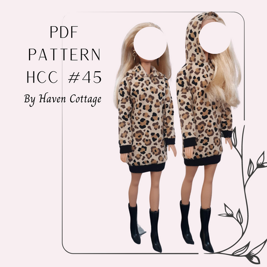 HCC #45 PDF Pattern for 11 1/2" female fashion doll, hoodie dress