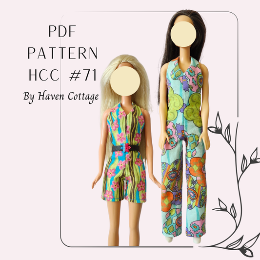 HCC #71 PDF Pattern for 11 1/2" fashion doll, one piece groovy jumpsuit