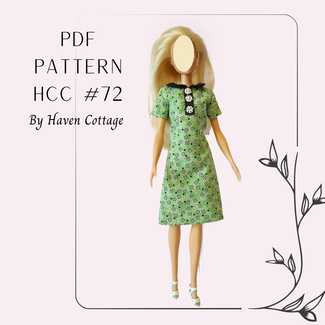 HCC #72 PDF Pattern for 11 1/2" simple dress with collar