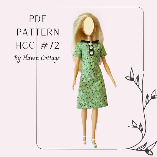HCC #72 PDF Pattern for 11 1/2" simple dress with collar