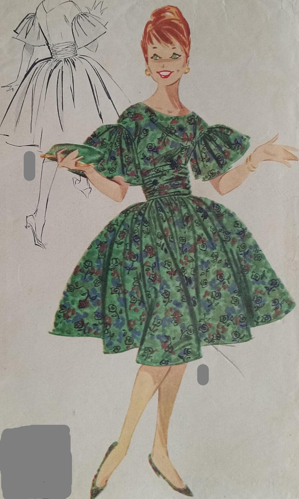 HCC #73 PDF Pattern for 11 1/2" fashion doll, drop shoulder ruffle sleeve dress with cummerbund belt
