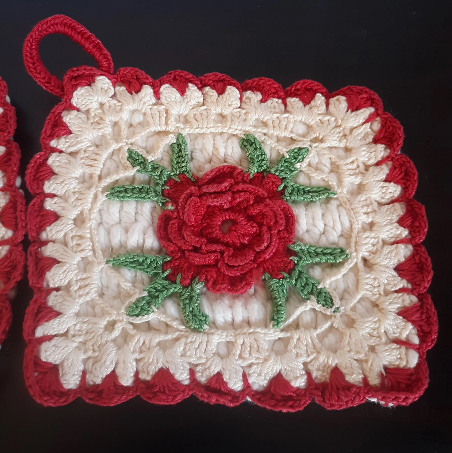 Red Rose Vintage Crochet Pot Holders