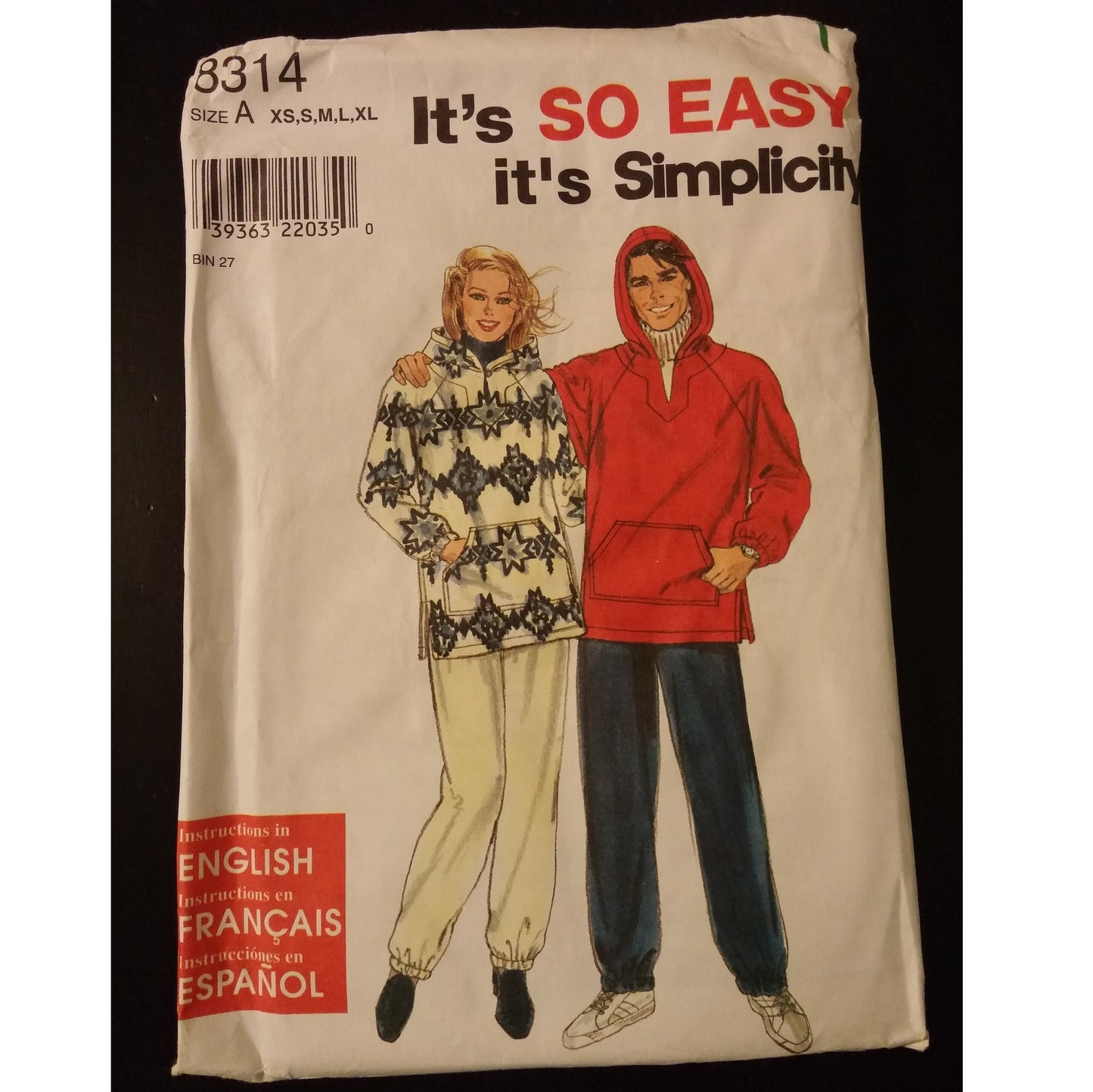 Easy Simplicity 8314 A(XS,S,M,L,XL) misses', men's, and teens' top and pants, uncut