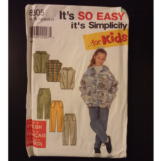 Easy Simplicity for Kids 8305 (7,8,10,12,14) girls jacket, vest, and pants pattern, uncut