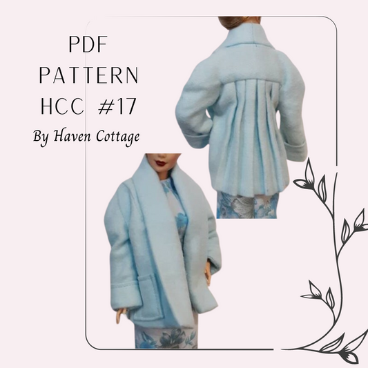 HCC #17 PDF Pattern for 11 1/2" female fashion doll, swing coat with pleated back *coat pattern only*