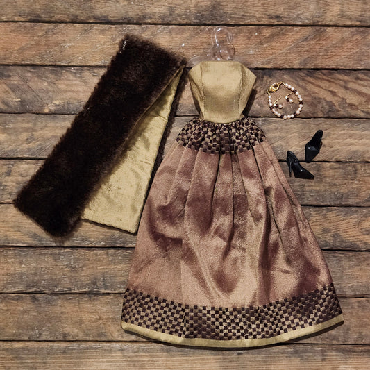 Christmas Dress and Fur Wrap for 11 1/2" female fashion doll