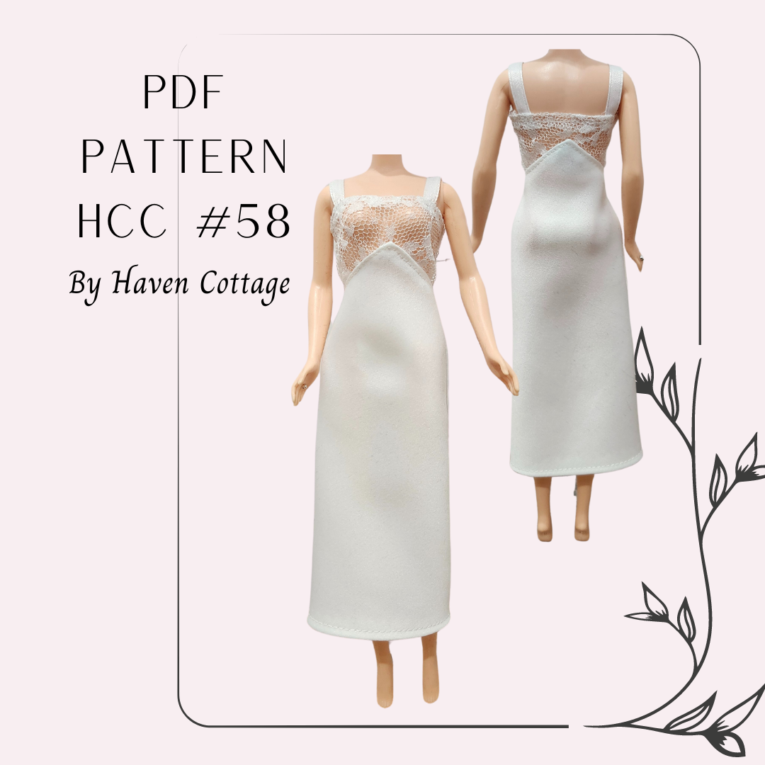 HCC #58 PDF Pattern for 11 1/2" female fashion doll, 1930's Inspired Slip