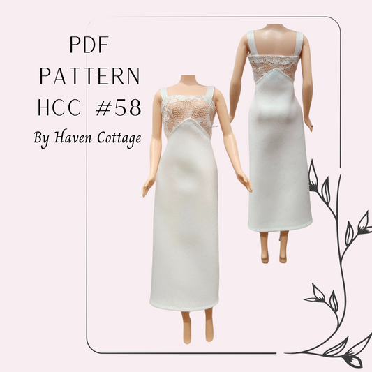 HCC #58 PDF Pattern for 11 1/2" female fashion doll, 1930's Inspired Slip