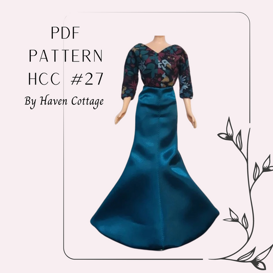 HCC #27 PDF Pattern for 11 1/2" female fashion doll, tulip skirt and simple blouse