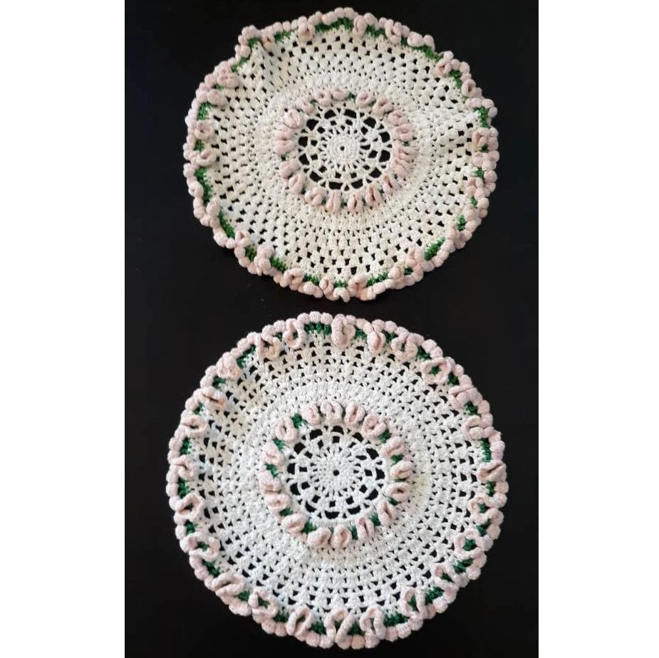 Vintage Round (8.5") Pink and White Doilies, set of 2
