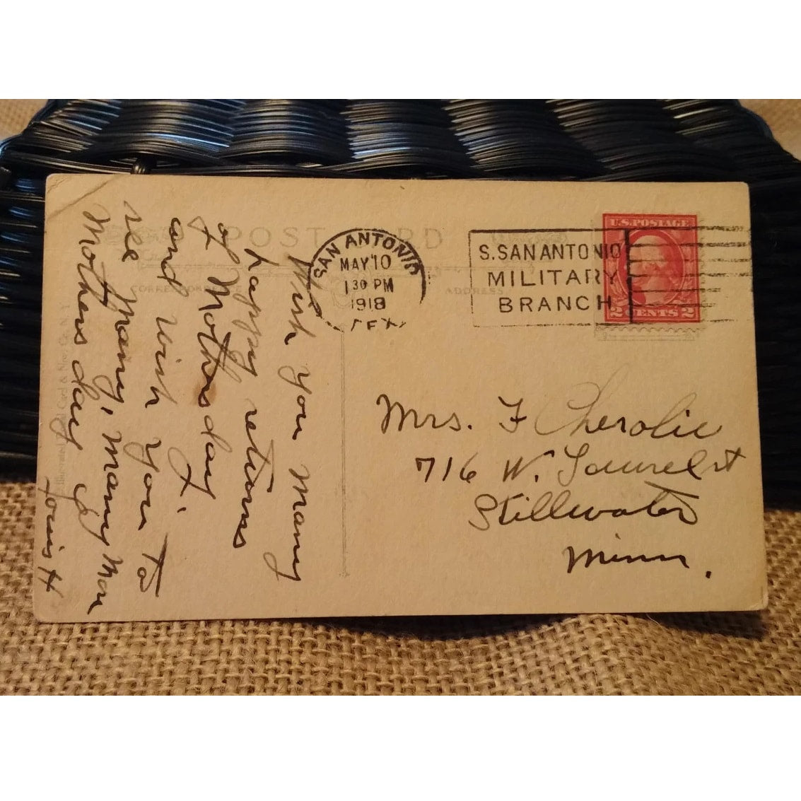 Vintage American Flag postcard dated 1918