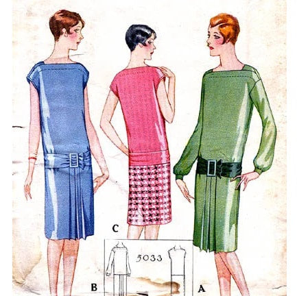 HCC #42 PDF Pattern for 11 1/2" female fashion doll, 1920's style dress with long or short sleeve and pleated front skirt