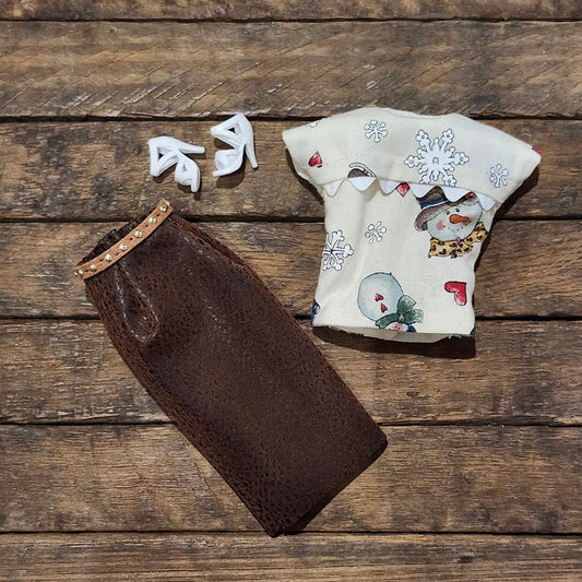 Snowman Blouse and Skirt for 11 1/2" female fashion dolls