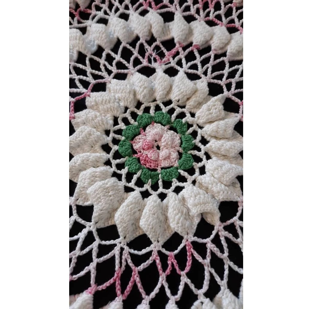 Large Vintage Round (17") Pink and White Doily