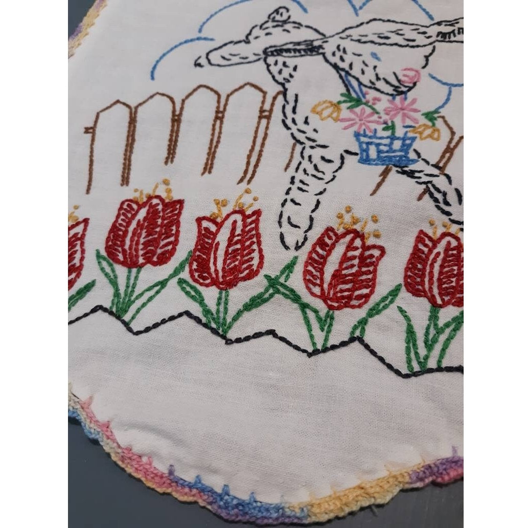 Embroidered Lamb Vintage Table Runner
