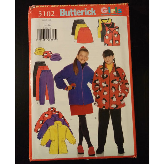 Butterick 5102 (12-14) girls jacket, vest, skirt, pants, and hat pattern, uncut