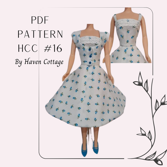 HCC #16 PDF Pattern for 11 1/2" female fashion doll, 1950's Dress and Spencer