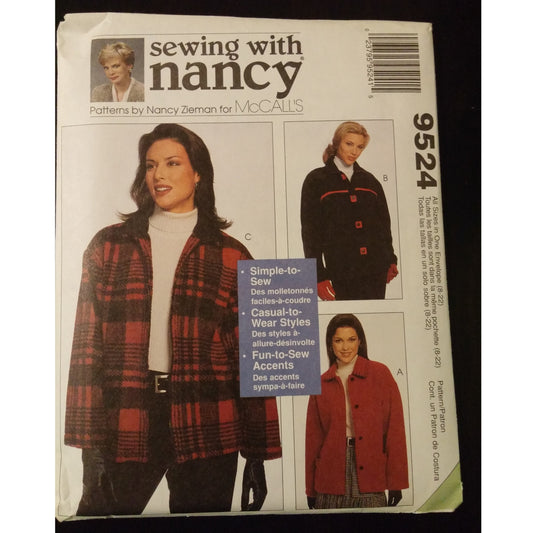 Sewing With Nancy for McCall's 9524 (8-22) unlined jacket pattern, uncut