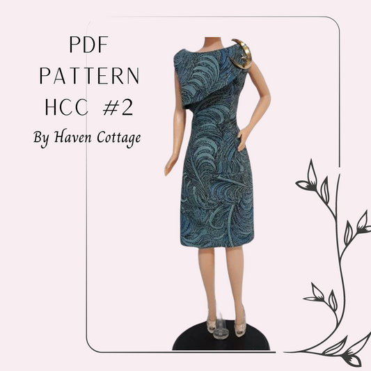 HCC #2 PDF Pattern for 11 1/2" female fashion doll, fitted sheath dress with front drape
