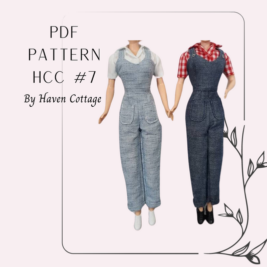 HCC #7 PDF Pattern for 11 1/2" female fashion Doll, Land Girl Dungarees and Blouse