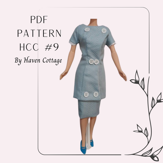 HCC #9 PDF Pattern for 11 1/2" female fashion doll, Fitted Long Suit with Curved Front