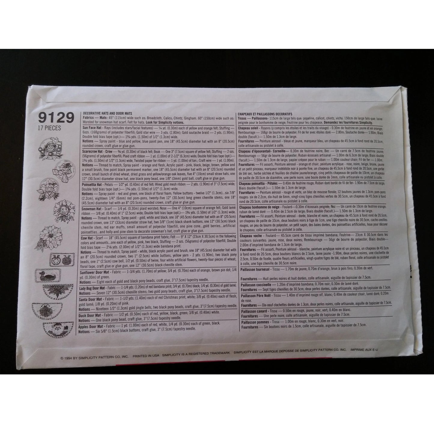 Simplicity Crafts 9129 decorative hats and indoor mats pattern, uncut