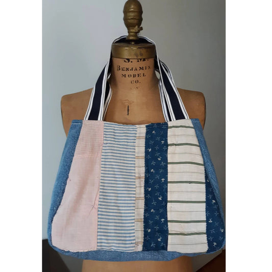 Resurrected Tote Style Handbag from Vintage Quilt and Upcycled Blue Jeans