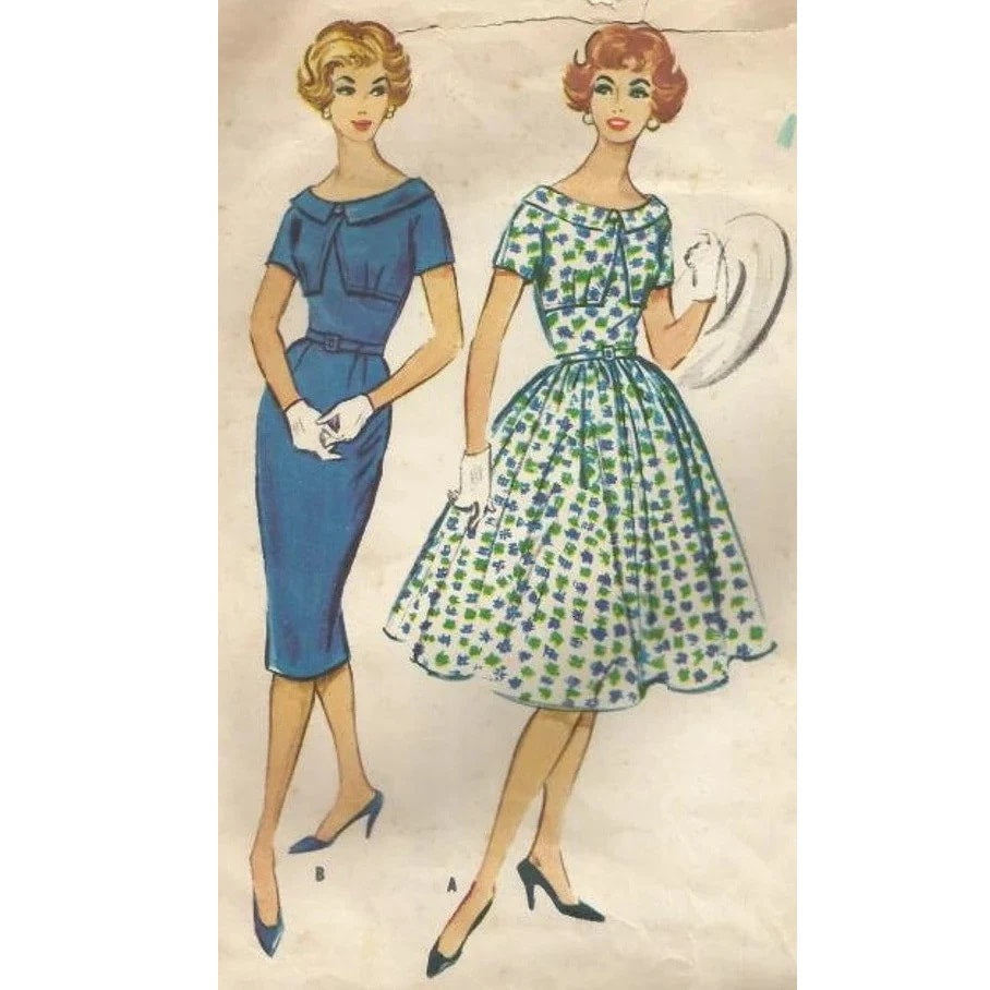 HCC #47 PDF Pattern for 11 1/2" female fashion doll, v front midriff dress with slim or full skirt