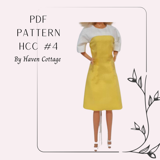 HCC #4 PDF Pattern for 11 1/2" female fashion doll, semi fitted dress with contrast yoke