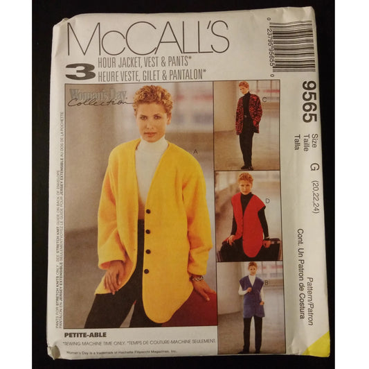 McCall's 9565 (20-22-24) misses' jacket, vest, and pants pattern, uncut