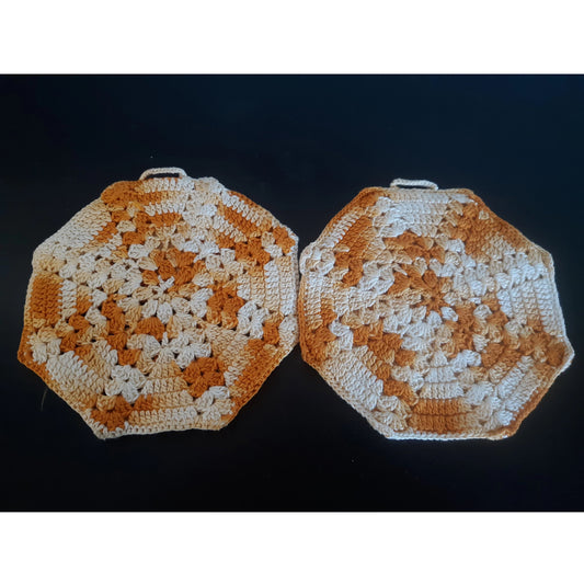 Orange and White Vintage Crochet Potholders