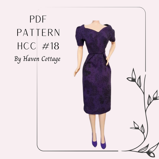 HCC #18 PDF Pattern for 11 1/2" female fashion doll, fitted dress with sweetheart neck and pleating details