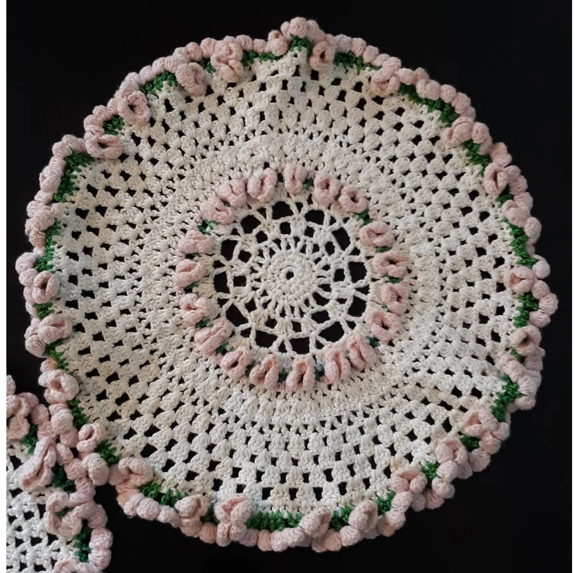 Vintage Round (8.5") Pink and White Doilies, set of 2