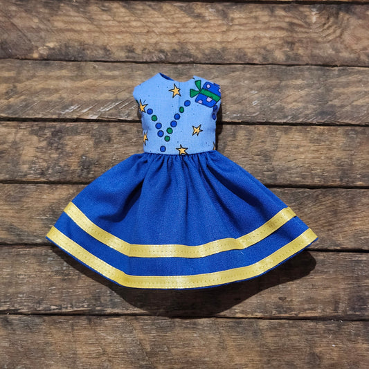 Blue and Yellow Christmas Dress for 9" girl fashion dolls