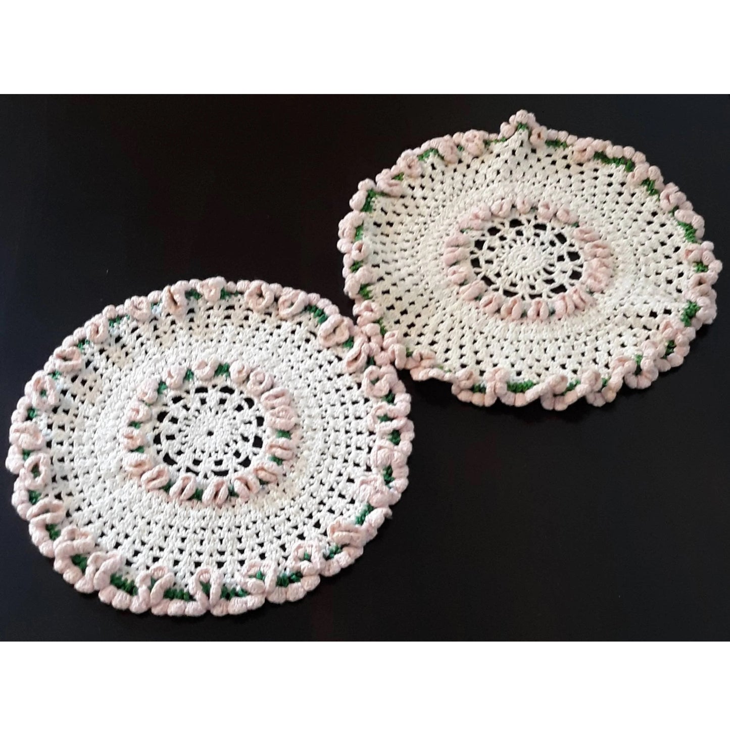 Vintage Round (8.5") Pink and White Doilies, set of 2