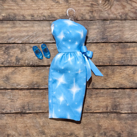One Shoulder Blue Stars Dress for 11 1/2" female fashion dolls