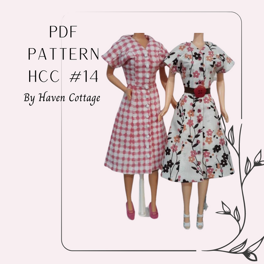HCC #14 PDF Pattern for 11 1/2" female fashion doll, button down princess seam with bodice gathers