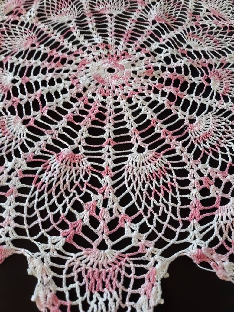 Vintage Large Round (20") Pink and White Doily