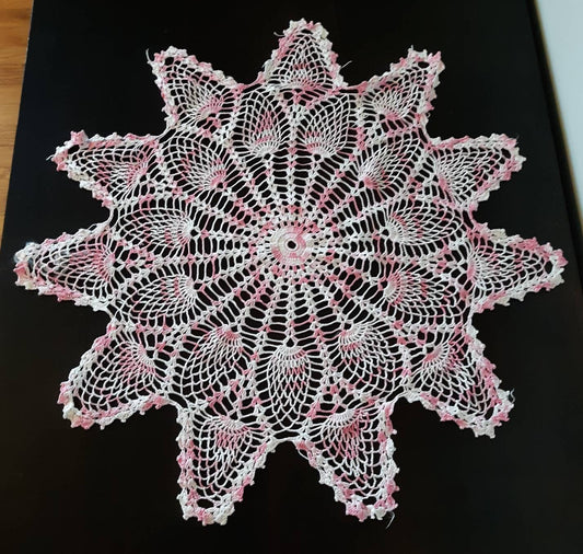 Vintage Large Round (20") Pink and White Doily