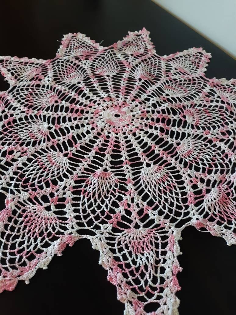 Vintage Large Round (20") Pink and White Doily