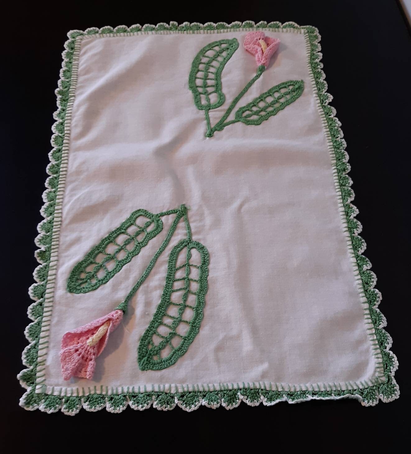 Vintage Table Linen with Crocheted Calla Lilies